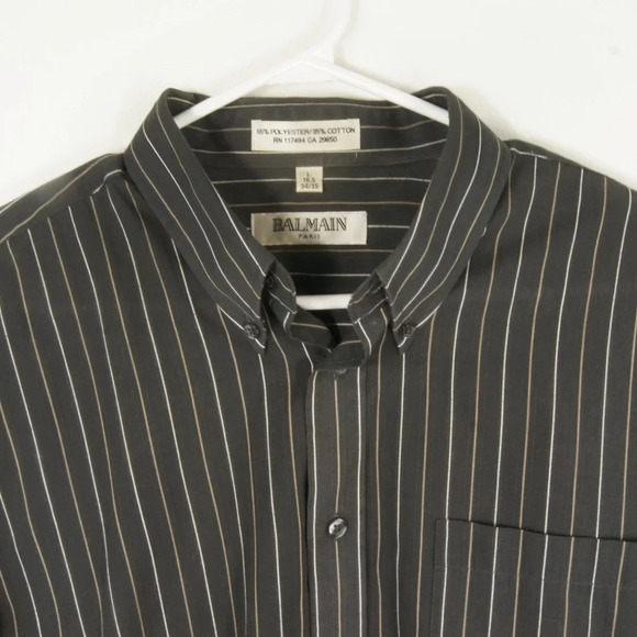 Vintage Balmain Dark Grey Pinstripe Stripe Long Sleeve Button Up Dress Shirt - Picture 3 of 3